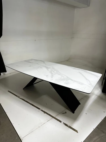 Стол МАРСЕЛЬ 220 Белый мрамор, стекло / Черный М-City