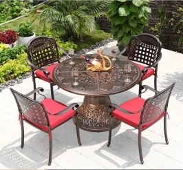 Обеденный комплект из литого алюминия стол Сандаловое дерево(118см) арт.74250 + 4 кресла Вулкан арт.N008 bronze-4