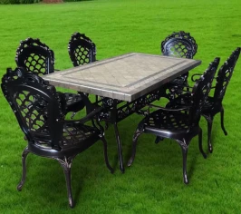 Мебель из литого алюминия стол с керамикой ДИМИКС «DIMIX» 160х90+ 6 кресел ФИНЛЯНДИЯ-4 «FINLAND-4»