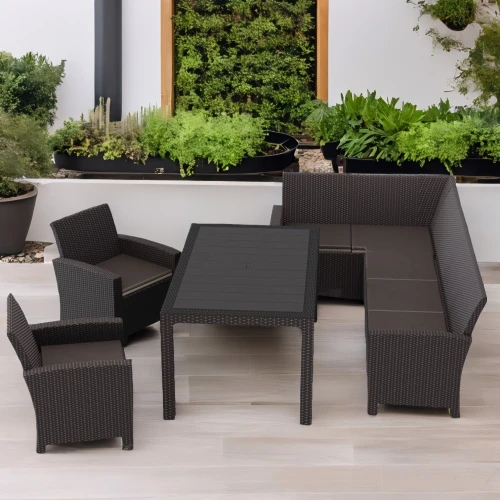 Комплект мебели под ротанг Калифорния “California“ с угловым диваном 240х136 см арт.80497 с  подушками столом 165х95 см и 2 кресела