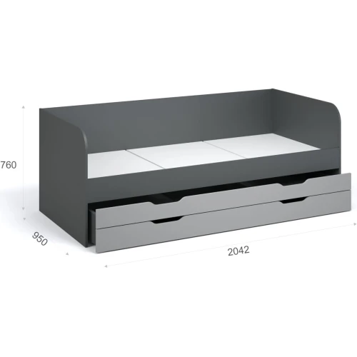 Кровать-топчан «Квадро» 90, с основанием под матрас, Антрацит/Белый