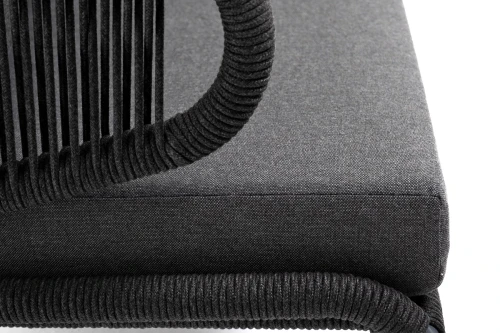 "Милан" диван 2-местный плетеный из роупа, каркас алюминий темно-серый (RAL7024) муар, роуп темно-серый круглый, ткань темно-серая 027