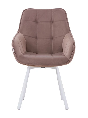 DC837 Стул мягкий поворотный с подлокот., МОККО#M420-06 велюр, каркас металл белый КВАДРАТ