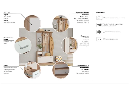 Прихожая «Интер» со шкафом, Дуб сонома/белый
