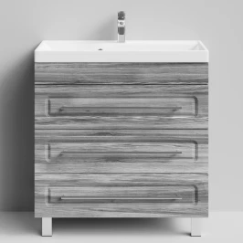 Тумба Арабеска 80 напольный, Лиственница структурная контрастно-серая ПВХ 64202 Vodok с раковиной в комплекте