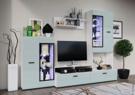 Гостиная Нэнси Вариант №3, Браш Деним Блю, Белый