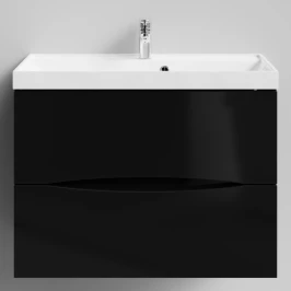 Тумба Лайт 80 подвесной, черный глянец Vodok с раковиной в комплекте