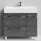 Тумба Мальта 90 напольный, ящики и дверь, Серый камень ПВХ 57806, правый Vodok с раковиной в комплекте