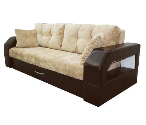 Диван еврокнижка Манчестер 160 ВЕЛЮР 02 БЕЖЕВЫЙ ЭКОКОЖА КОРИЧНЕВАЯ НПБ