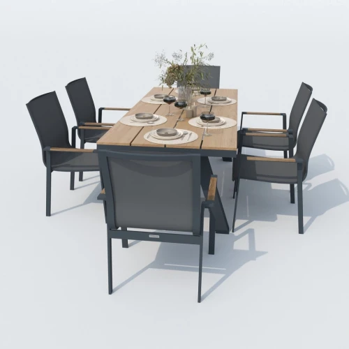 Обеденная группа MIRRA SOLA каркас карбон / стол поливуд 180 / текстилен серый