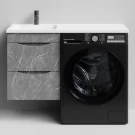 Тумба Смайл 110 подвесной, под стиральную машину, левая, Мрамор Серый софт тач ПВХ 4044-1 Vodok с раковиной в комплекте