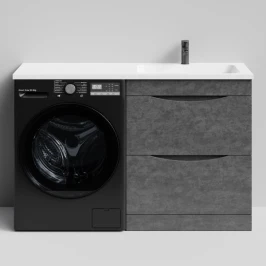 Тумба Смайл 130 напольный, под стиральную машину, правая, Серый камень ПВХ 57806 Vodok с раковиной в комплекте