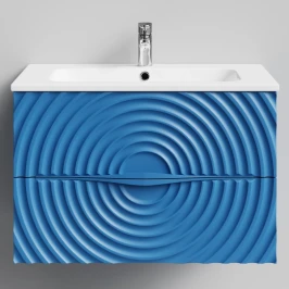 Тумба Эйфория 80 F1, пример RAL 5019 Капри синий, матовая, 2 ящика, подвесной Vodok с раковиной в комплекте