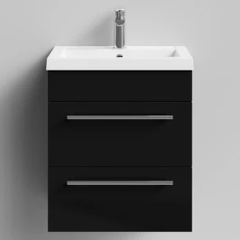 Тумба Элис 50 подвесной, 2 ящика, Черный глянец ПВХ Vodok с раковиной в комплекте