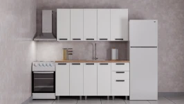 Готовый кухонный гарнитур ГК Аленушка 1,6м Магнолия Молочный/Молочный,скоба черный,сонома