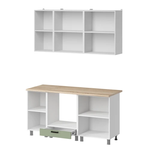 Готовый кухонный гарнитур МК Аленушка 1,6м в.6 Астра Фисташка,скоба черный,сонома