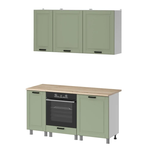 Готовый кухонный гарнитур МК Аленушка 1,6м в.6 Астра Фисташка,скоба черный,сонома