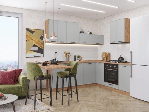 Угловая модульная кухня Фрейм-03 Grey Silk Дуб вотан 2140*2200/2000*600