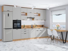 Прямая модульная кухня Фрейм-04 Grey Silk Дуб вотан 2340*3600*600