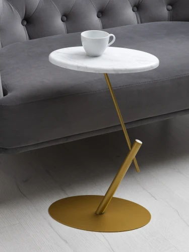 Стол приставной овальный МеталлАрт М015 белый мрамор/золото