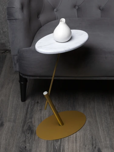 Стол приставной овальный МеталлАрт М015 белый мрамор/золото