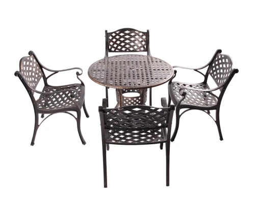 Обеденная группа из литого алюминия c круглым столом ЛИОН арт.109 bronze/ С-05bronze-4