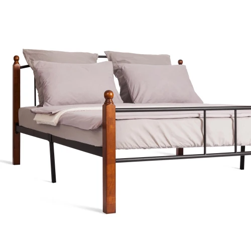 Кровать AT-915 дерево гевея/металл, 160*200 см (Queen bed), красный дуб/черный