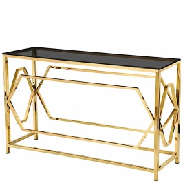 BS-1536G Консольный столик стеклянный тонированный 140*40, основание нержавеющая сталь золото