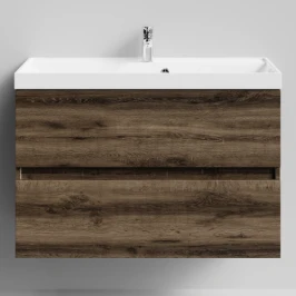 Тумба Бест 90  подвесной, Дуб крымский коричневый ПВХ 131005-9005 Vodok с раковиной в комплекте