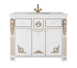 Тумба Версаль 105 напольный, патина золото, белая Vodok с раковиной в комплекте