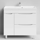 Тумба Лайт 90 напольный, белый глянец, 2 ящика, 1 дверь слева Vodok с раковиной в комплекте