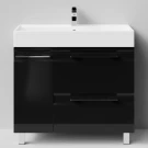 Тумба Мальта 90 напольный, ящики и дверь, черный глянец, левый Vodok с раковиной в комплекте