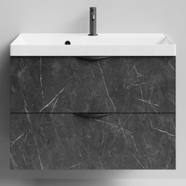 Тумба Марко 80 подвесной, ручки Черные, Мрамор Графит софт тач ПВХ 4044-3 Vodok с раковиной в комплекте