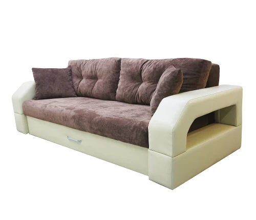 Диван еврокнижка Манчестер 160 ВЕЛЮР 04 КОРИЧНЕВЫЙ ЭКОКОЖА БЕЖЕВАЯ НПБ