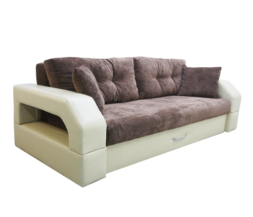 Диван еврокнижка Манчестер 160 ВЕЛЮР 04 КОРИЧНЕВЫЙ ЭКОКОЖА БЕЖЕВАЯ НПБ