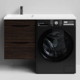 Тумба Смайл 110 подвесной, под стиральную машину, левая, Палисандр ПВХ 43101 Vodok с раковиной в комплекте