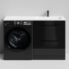 Тумба Смайл 130 напольный, под стиральную машину, правая, черный глянец Vodok с раковиной в комплекте