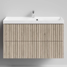 Тумба Тач 100 подвесной, Дубослив ореховый светлый ПВХ 3445 Vodok с раковиной в комплекте