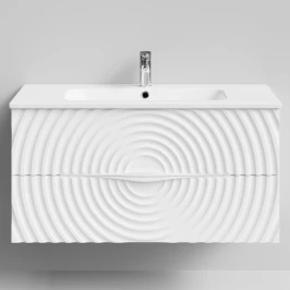 Тумба Эйфория 100 F1, базовая Белая эмаль, матовая, 2 ящика, подвесной Vodok с раковиной в комплекте