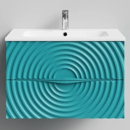 Тумба Эйфория 80 F1, пример RAL 5021 Водная синь, матовая, 2 ящика, подвесной Vodok с раковиной в комплекте