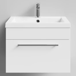 Тумба Элис 58 подвесной, 1 ящик, Белый глянец ПВХ Vodok с раковиной в комплекте