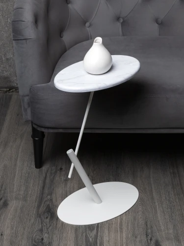 Стол приставной овальный МеталлАрт М015 белый мрамор/белый