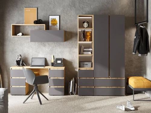 Шкаф-пенал «Хелен» ПН-01, графит/дуб крафт золотой