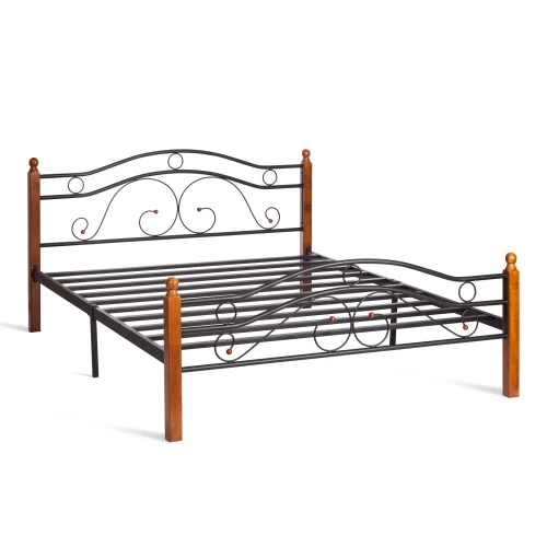 Кровать AT-803 дерево гевея/металл, 160*200 см (Queen bed), красный дуб/черный