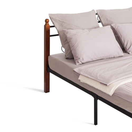 Кровать AT-803 дерево гевея/металл, 160*200 см (Queen bed), красный дуб/черный