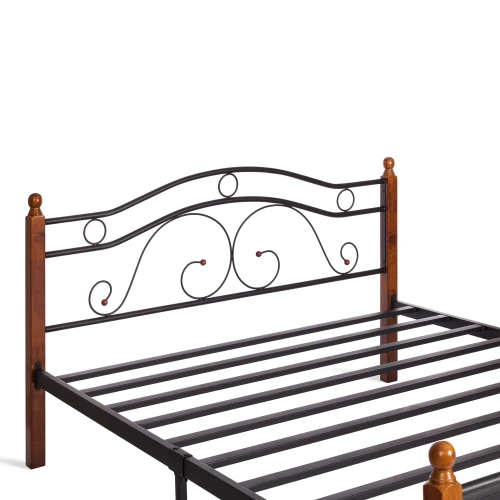 Кровать AT-803 дерево гевея/металл, 160*200 см (Queen bed), красный дуб/черный