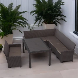 Комплект мебели под ротанг Калифорния “California“ с угловым диваном 240х136 см, 2х-местным диваном 121х62 см  с подушками и столом 165х95 см