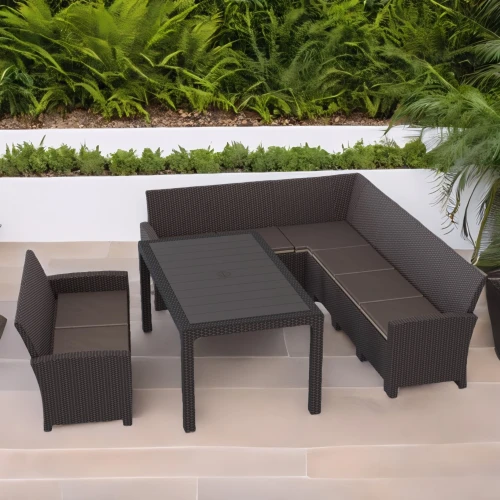 Комплект мебели под ротанг Калифорния “California“ с угловым диваном 240х136 см, 2х-местным диваном 121х62 см  с подушками и столом 165х95 см