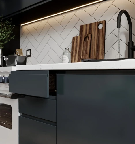 Трехуровневый кухонный гарнитур Маори 3400 Нуар Эмаль прямой