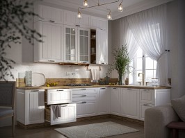 Трехуровневый кухонный гарнитур Прага 2800х2000 Белое дерево МДФ ПВХ угловой